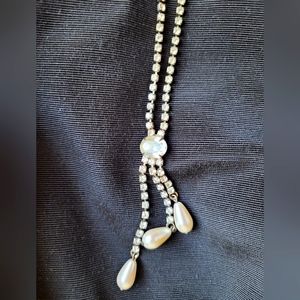 NWT Genuine Rhinestone and Simulated Pearl 18inch+2inch  Necklace by Peacock.